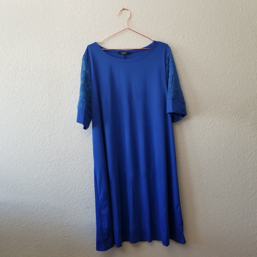 NWT Blue Shift Dress Sheer Lace Sleeve 4x